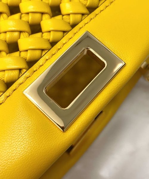 1:1 Replica Fendi Peekaboo Mini Yellow Braided Bag For Woman 18cm/7in