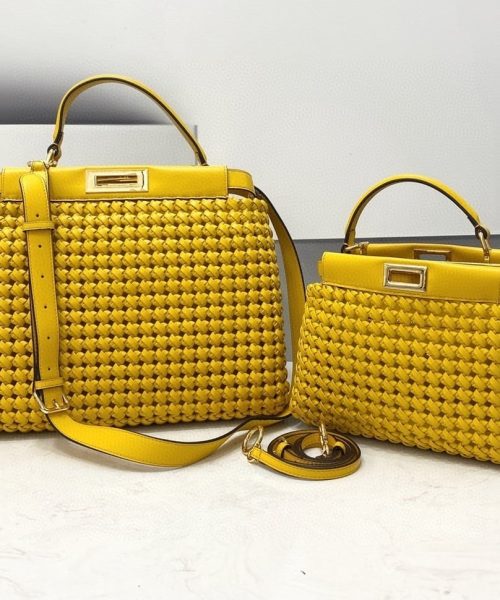 1:1 Replica Fendi Peekaboo Mini Yellow Braided Bag For Woman 18cm/7in