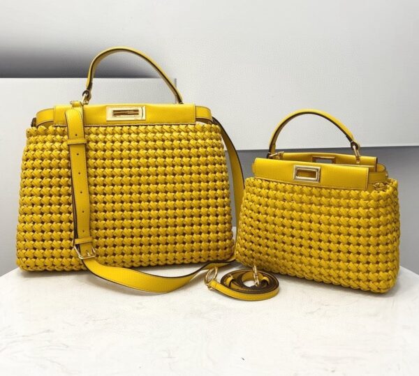 1:1 Replica Fendi Peekaboo Mini Yellow Braided Bag For Woman 18cm/7in