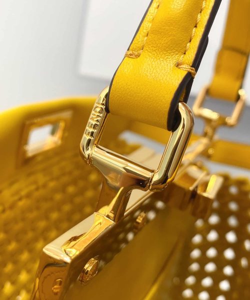 1:1 Replica Fendi Peekaboo Mini Yellow Braided Bag For Woman 18cm/7in
