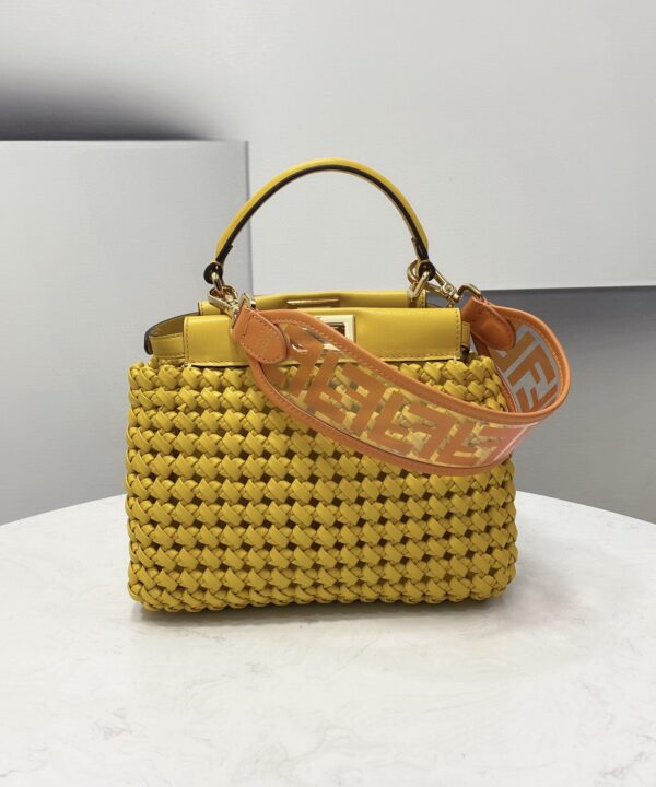 1:1 Replica Fendi Peekaboo Mini Yellow Braided Bag For Woman 18cm/7in