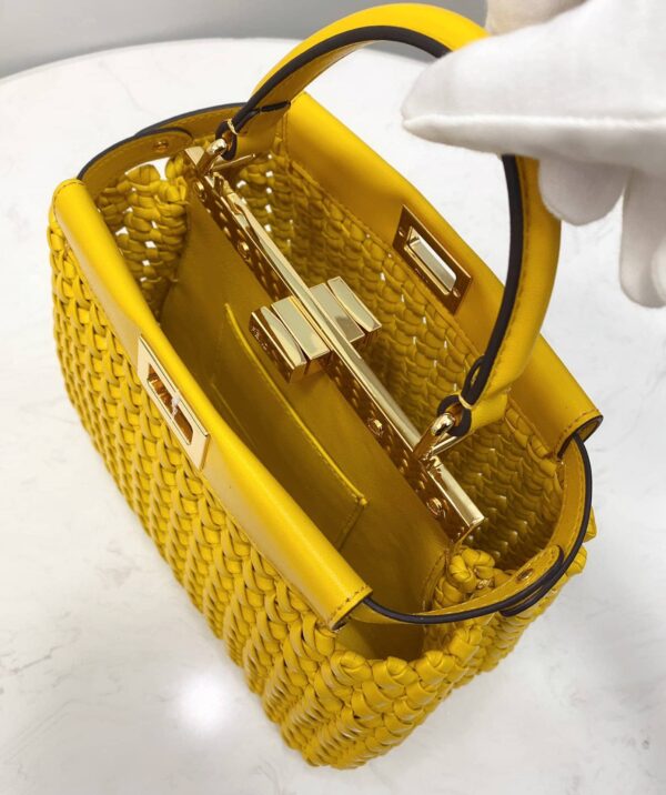 1:1 Replica Fendi Peekaboo Mini Yellow Braided Bag For Woman 18cm/7in