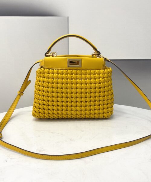 1:1 Replica Fendi Peekaboo Mini Yellow Braided Bag For Woman 18cm/7in