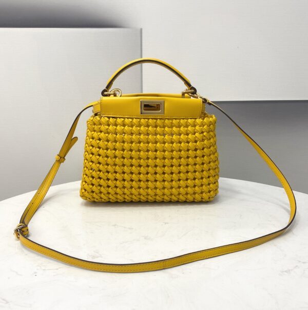 1:1 Replica Fendi Peekaboo Mini Yellow Braided Bag For Woman 18cm/7in