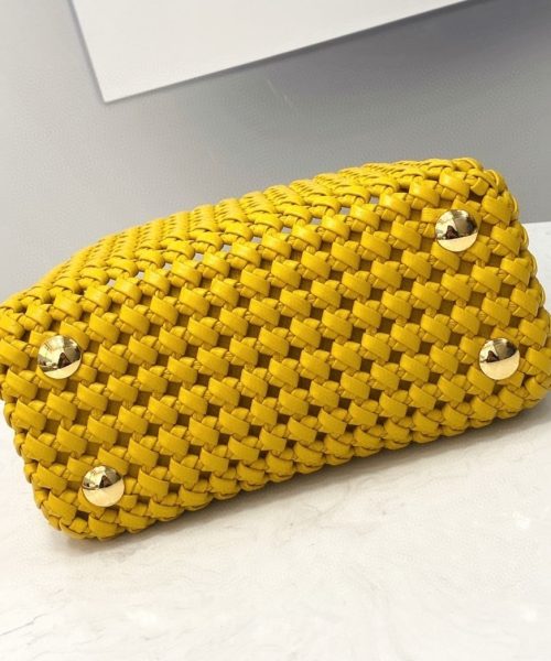 1:1 Replica Fendi Peekaboo Mini Yellow Braided Bag For Woman 18cm/7in
