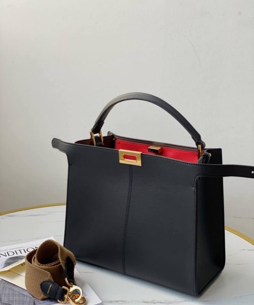 1:1 Replica Fendi Peekaboo X-Lite Tote Medium Black Bag For Woman 30cm/12in