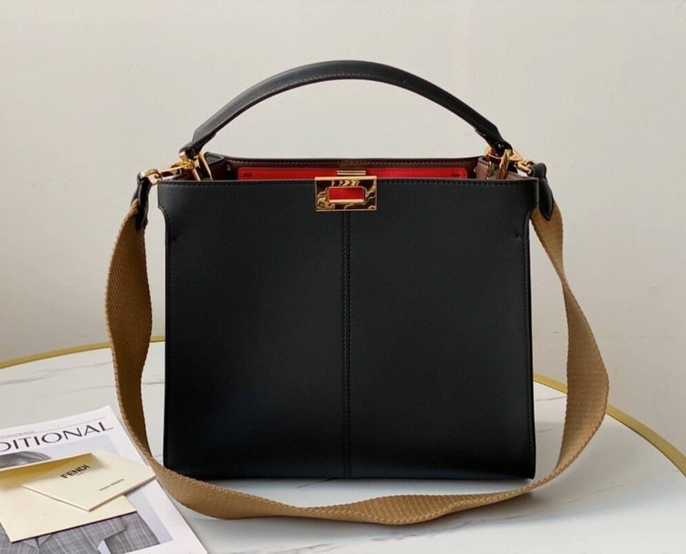 1:1 Replica Fendi Peekaboo X-Lite Tote Medium Black Bag For Woman 30cm/12in