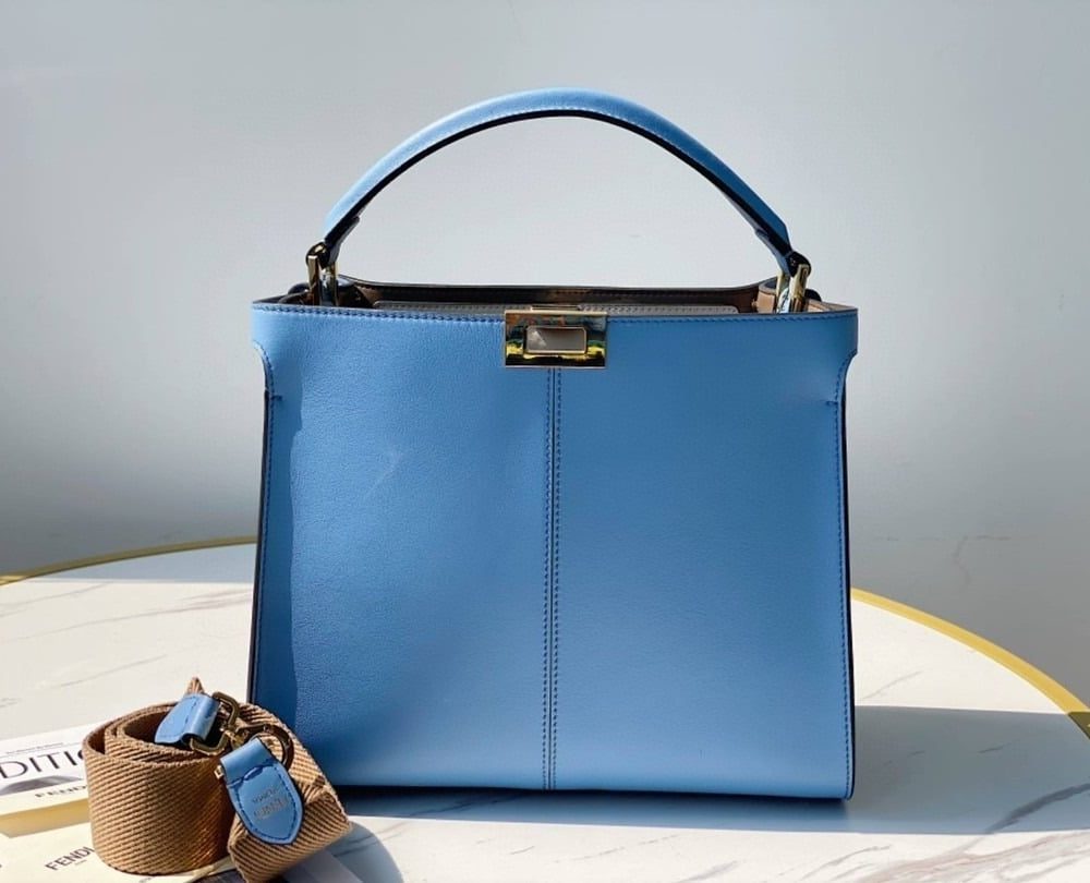 1:1 Replica Fendi Peekaboo X-Lite Tote Medium Blue Bag For Woman 30cm/12in