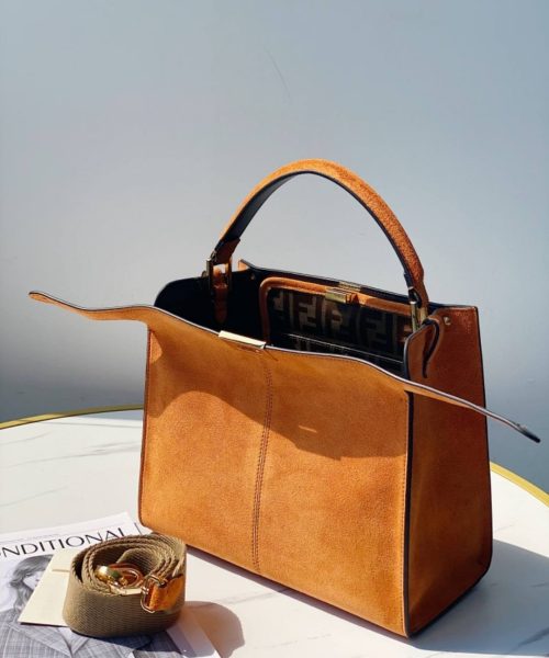 1:1 Replica Fendi Peekaboo X-Lite Tote Medium Brown Bag For Woman 30cm/12in