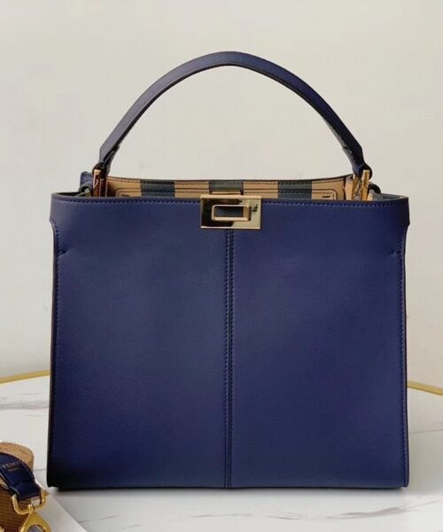 1:1 Replica Fendi Peekaboo X-Lite Tote Medium Dark Blue Bag For Woman 30cm/12in