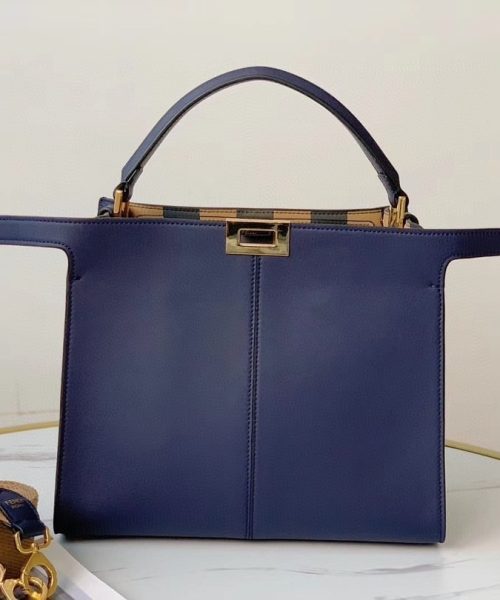 1:1 Replica Fendi Peekaboo X-Lite Tote Medium Dark Blue Bag For Woman 30cm/12in