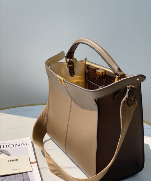 1:1 Replica Fendi Peekaboo X-Lite Tote Medium Light Brown Bag For Woman 30cm/12in