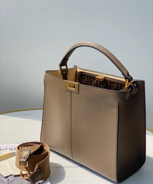 1:1 Replica Fendi Peekaboo X-Lite Tote Medium Light Brown Bag For Woman 30cm/12in