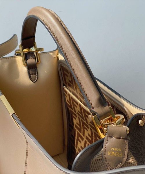 1:1 Replica Fendi Peekaboo X-Lite Tote Medium Light Brown Bag For Woman 30cm/12in
