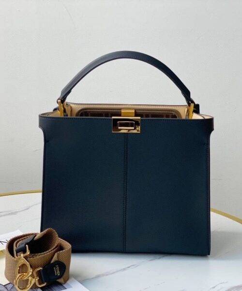 1:1 Replica Fendi Peekaboo X-Lite Tote Medium Navy Blue Bag For Woman 30cm/12in