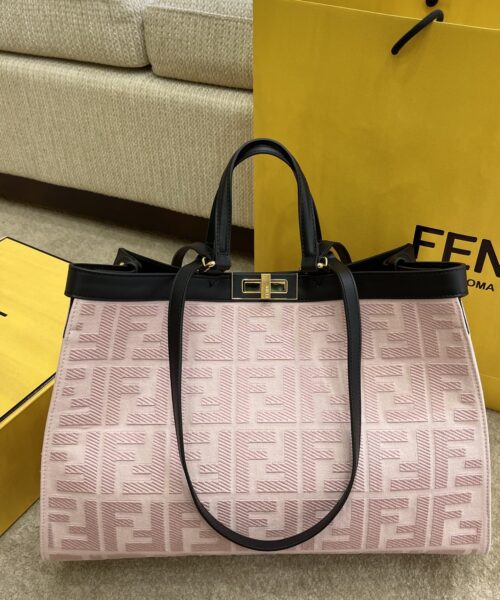 1:1 Replica Fendi Peekaboo X-tote Bag Pink Canvas For Women, Women's Handbags, Shoulder Bags 16.1in/41cm FF 8BH374