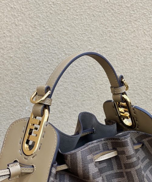 1:1 Replica Fendi Pomodorino Brown FF Fabric Mini Bag For Woman 17cm/6.5in 8BS059AHWVF1GE3