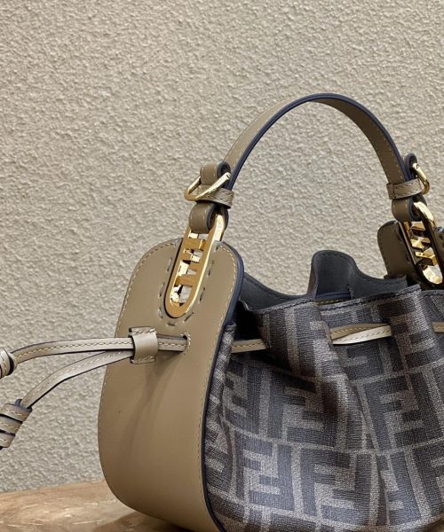 1:1 Replica Fendi Pomodorino Brown FF Fabric Mini Bag For Woman 17cm/6.5in 8BS059AHWVF1GE3