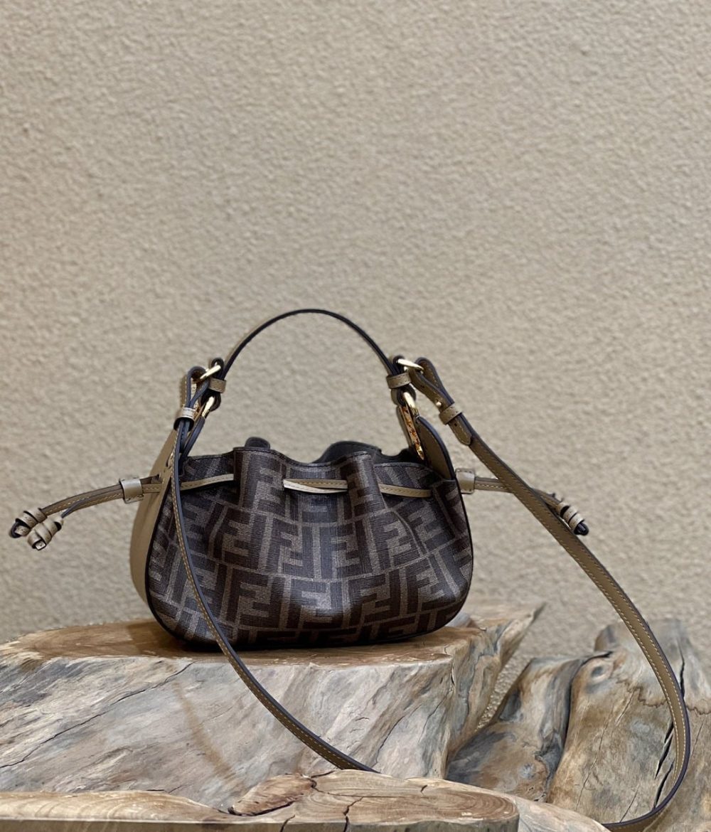 1:1 Replica Fendi Pomodorino Brown FF Fabric Mini Bag For Woman 17cm/6.5in 8BS059AHWVF1GE3