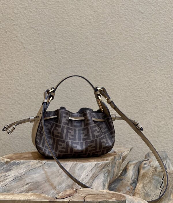 1:1 Replica Fendi Pomodorino Brown FF Fabric Mini Bag For Woman 17cm/6.5in 8BS059AHWVF1GE3