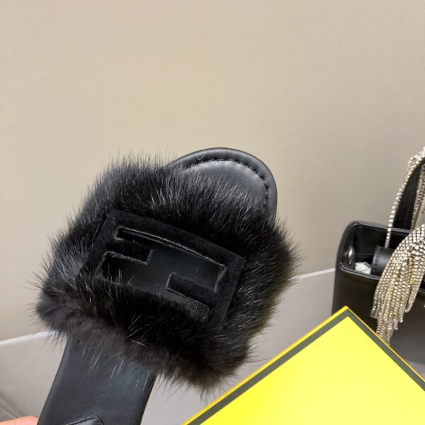 Fendi Signature Black Mink Slides For Women