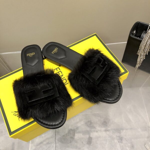 Fendi Signature Black Mink Slides For Women
