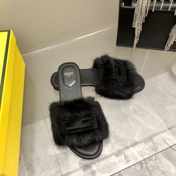 Fendi Signature Black Mink Slides For Women