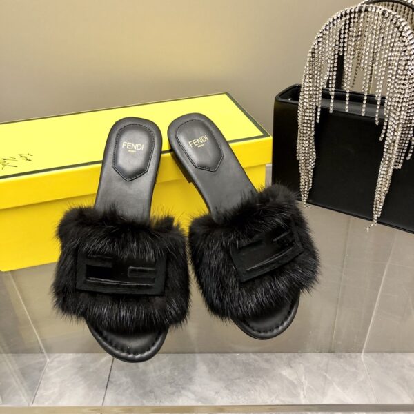 Fendi Signature Black Mink Slides For Women