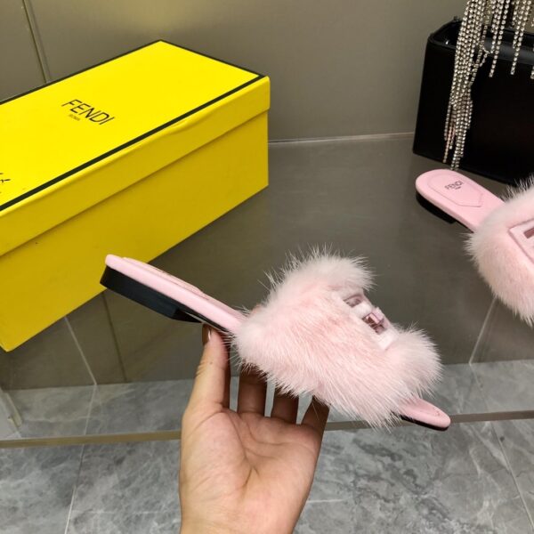 Fendi Signature Pink Mink Slides For Women