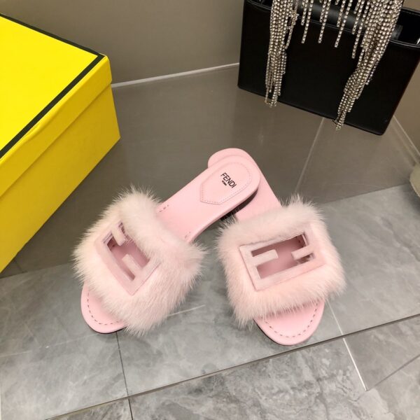 Fendi Signature Pink Mink Slides For Women