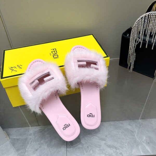Fendi Signature Pink Mink Slides For Women
