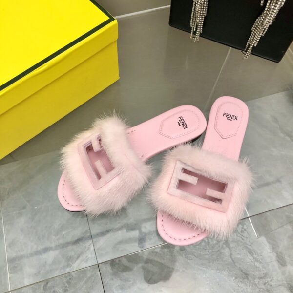 Fendi Signature Pink Mink Slides For Women