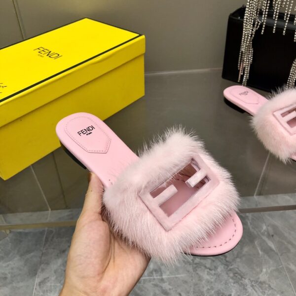 Fendi Signature Pink Mink Slides For Women