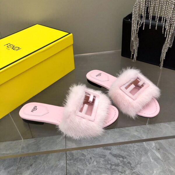 Fendi Signature Pink Mink Slides For Women