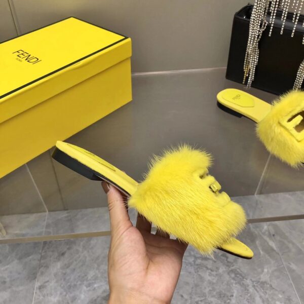Fendi Signature Yellow Mink Slides For Women