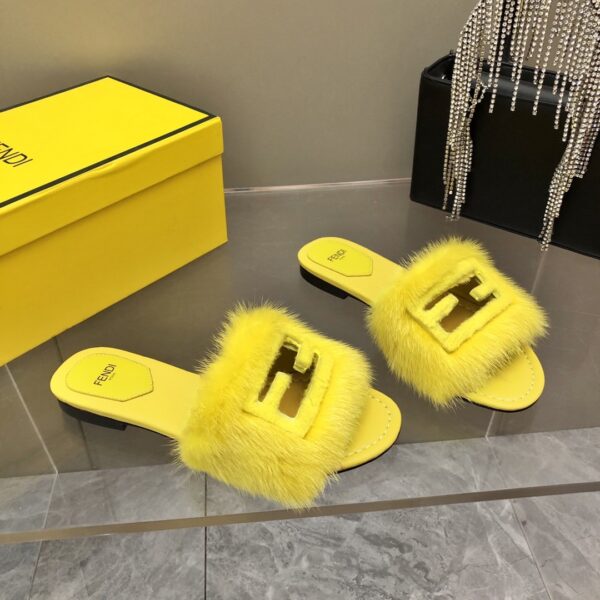 Fendi Signature Yellow Mink Slides For Women