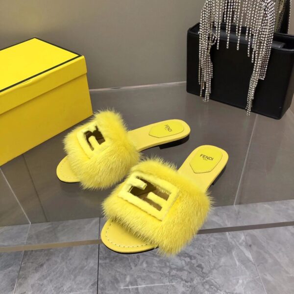 Fendi Signature Yellow Mink Slides For Women