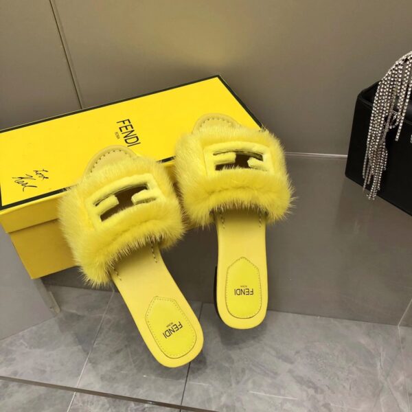Fendi Signature Yellow Mink Slides For Women