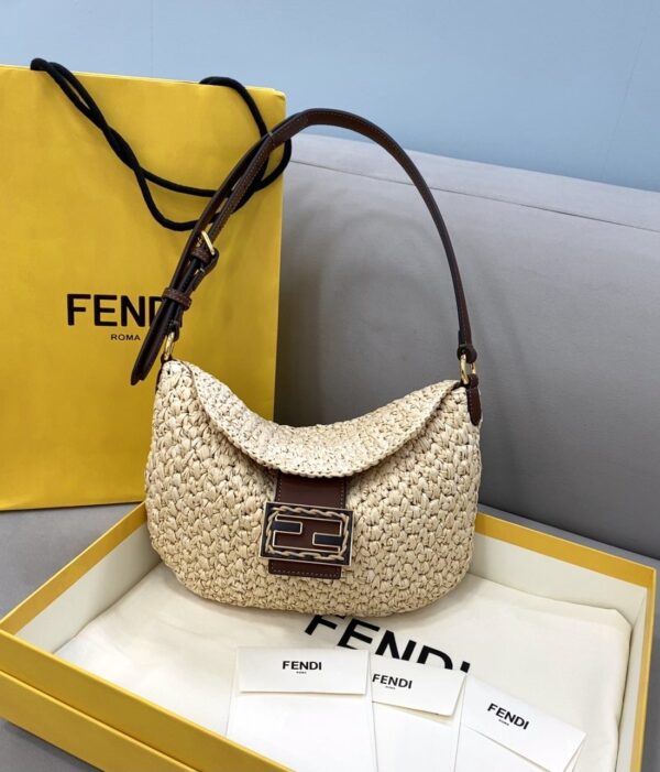 1:1 Replica Fendi Small Croissant Hobo Bag Raffia For Women, Women's Handbags, Shoulder Bags 11.4in/29cm FF 8BR790AFGJF1E1B