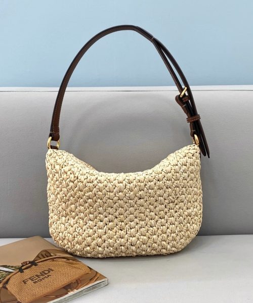 1:1 Replica Fendi Small Croissant Hobo Bag Raffia For Women, Women's Handbags, Shoulder Bags 11.4in/29cm FF 8BR790AFGJF1E1B
