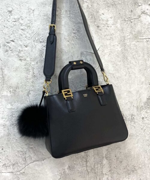 1:1 Replica Fendi Small FF Tote Shoulder Black Bag For Woman 30cm/12in
