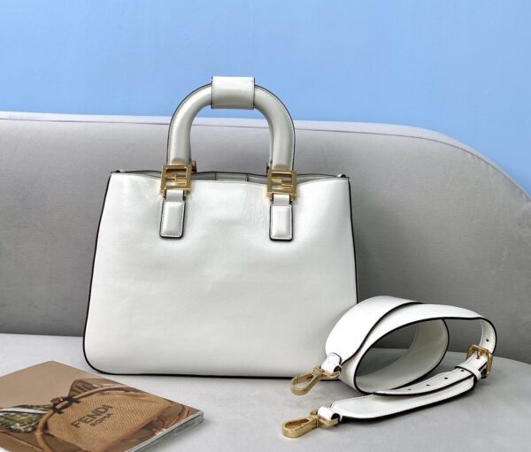 1:1 Replica Fendi Small FF Tote Shoulder White Bag For Woman 30cm/12in