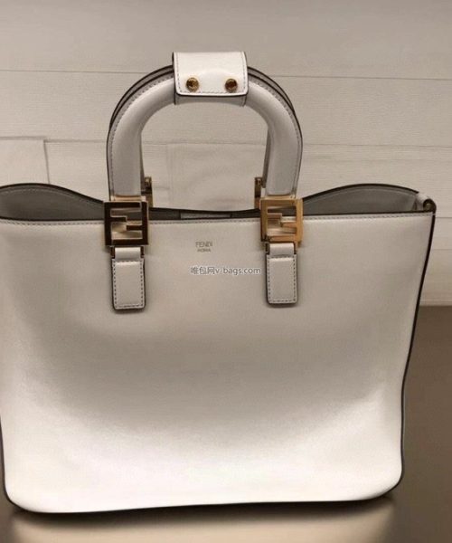 1:1 Replica Fendi Small FF Tote Shoulder White Bag For Woman 30cm/12in