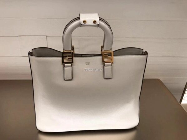 1:1 Replica Fendi Small FF Tote Shoulder White Bag For Woman 30cm/12in