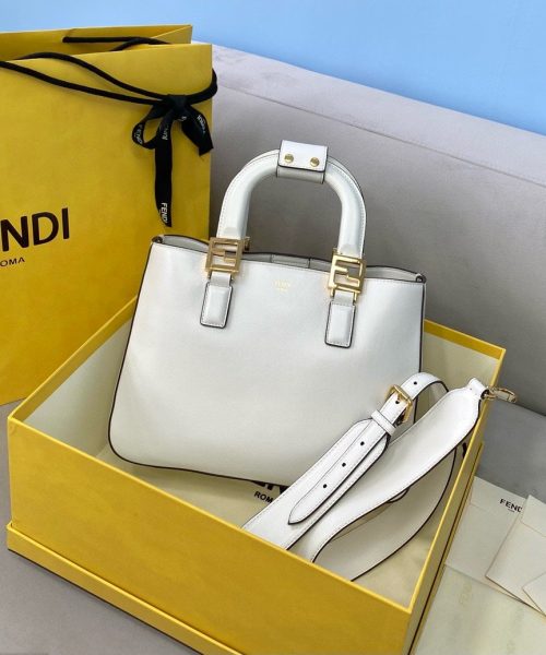 1:1 Replica Fendi Small FF Tote Shoulder White Bag For Woman 30cm/12in