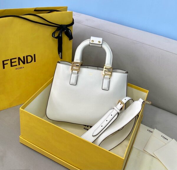 1:1 Replica Fendi Small FF Tote Shoulder White Bag For Woman 30cm/12in