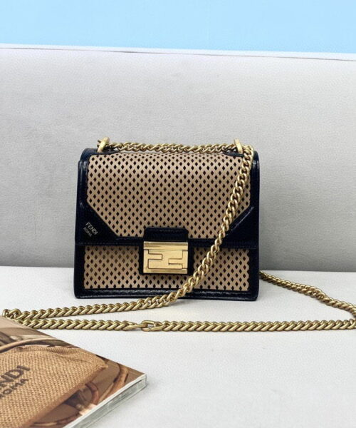 1:1 Replica Fendi Small Kan U Black and Brown Bag For Woman 19cm/7.5in485