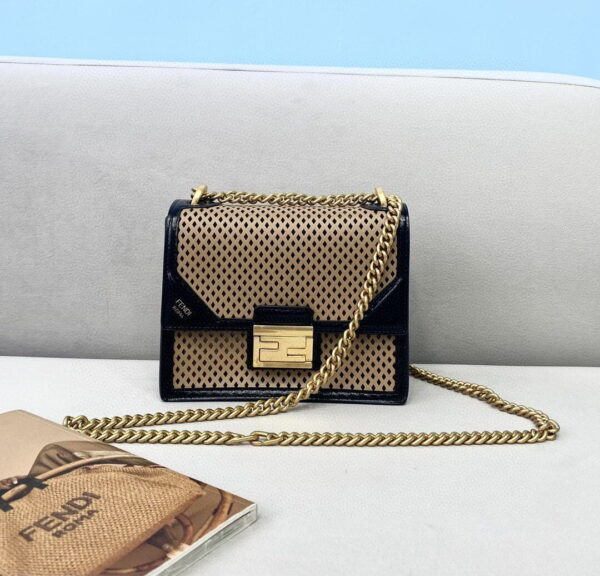 1:1 Replica Fendi Small Kan U Black and Brown Bag For Woman 19cm/7.5in485