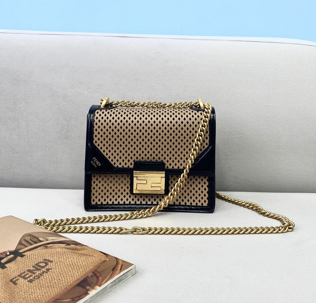 1:1 Replica Fendi Small Kan U Black and Brown Bag For Woman 19cm/7.5in485
