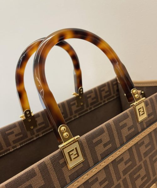 1:1 Replica Fendi Sunshine Medium Brown FF jacquard fabric shopper Bag For Woman 31cm/12in